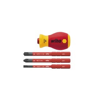 Wiha Screwdriver with bit holder set electric slimVario® Stubby 4 pieces with slimBits (41230)