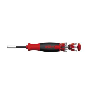 Wiha Screwdriver with LiftUp 25 magnetic bit magazine assorted with 12 bits, 1/4" (38605)